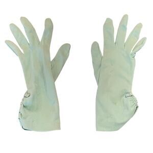 Vintage Pastel Green Gloves, Formal Gloves, Ruched